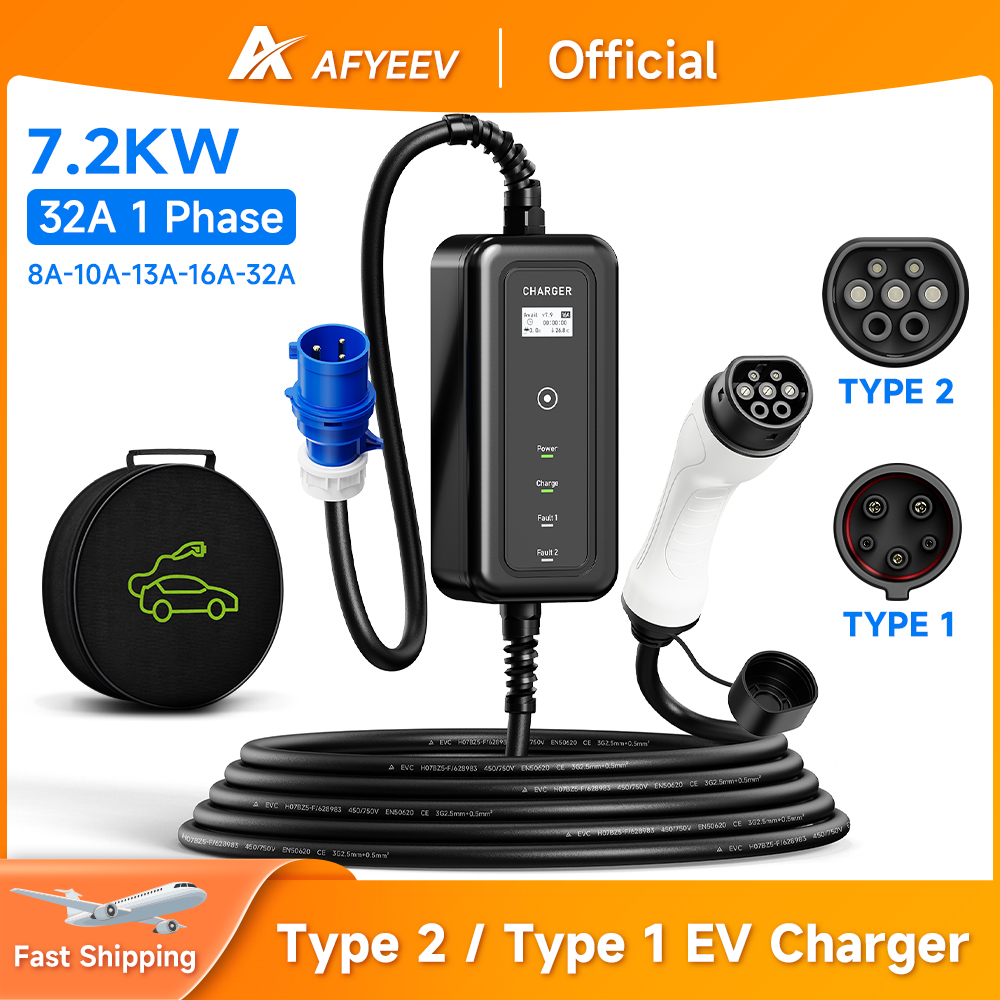 Afyeev Draagbare Ev Oplader Wa - Portable Ev Charger 32A Type 2 Cee Plug recensie en prijs
